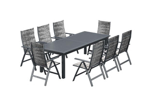 Mesa de jardín extensible para 10 personas y 8 sillas de aluminio