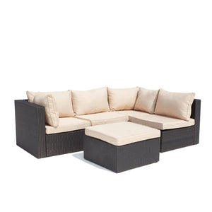 Muebles modulares de jardín de resina trenzada 5 plazas beige Milano