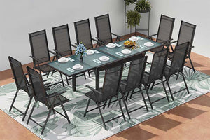 Conjunto de jardín de aluminio con mesa extensible + 12 sillas de textileno