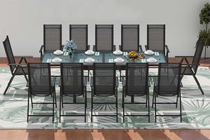 Conjunto de jardín de aluminio con mesa extensible y 12 sillas de textileno