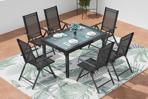 Conjunto de jardín de aluminio con mesa extensible + 6 sillas de textileno