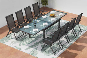 Conjunto de jardín de aluminio con mesa extensible y 8 sillas de textileno
