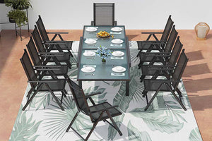 Conjunto de jardín de aluminio con mesa extensible y 10 sillas de textileno