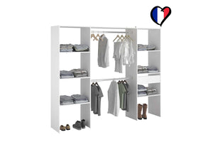 Vestidor práctico con 6 estantes + 1 cajón + 2 armarios Elysée blanco