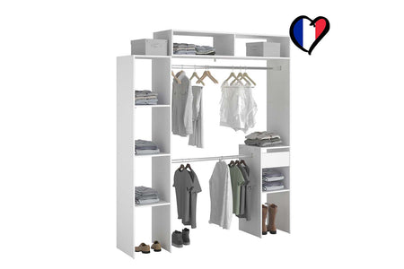 Vestidor extensible 2 armarios + 4 estantes + 1 cajón Elysée blanco