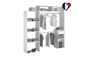 Vestidor blanco extensible con 2 armarios + 4 estantes + 1 cajón Elysée