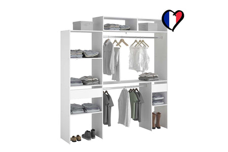 Vestidor extensible 2 armarios + 4 estantes + 1 cajón Elysée blanco