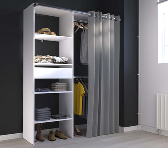 Vestidor Paris 1 cortina + 4 estantes + 2 armarios + 1 cajón blanco