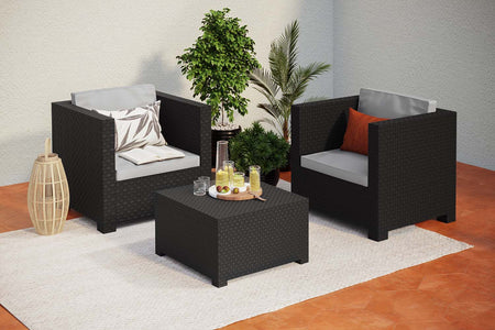 Conjunto de jardín Gris de 2 plazas con efecto de resina trenzada