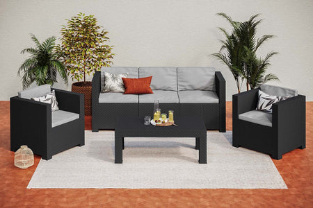 Conjunto de jardín de 5 plazas de resina trenzada antracita