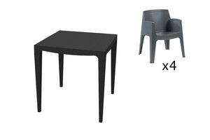 Mesa y sillones de plástico reciclado gris antracita para 6 personas