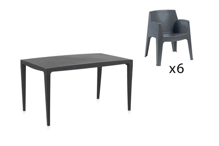 Mesa con 6 sillas de plástico reciclado gris antracita Master