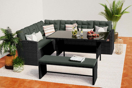 muebles de jardín esquineros y banco gris oscuro y verde Moorea