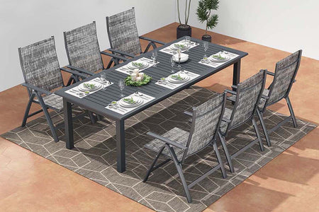 Mesa de jardín extensible para 10 personas + 6 sillas de aluminio