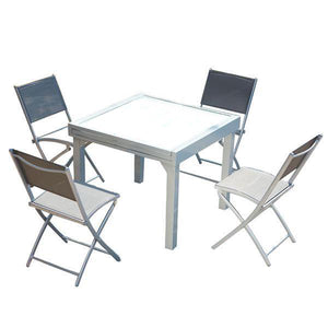 Juego de mesa de jardín de aluminio suministrado con 4 sillas de acero Molvina fundo blanco