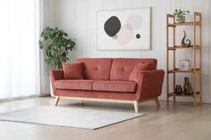 Hoga sofá escandinavo de pana color ardilla de 3 plazas + 2 cojines