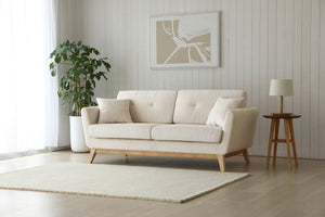 sofá escandinavo de pana beige 3 plazas + 2 cojines