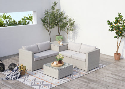 Conjunto de jardín de resina trenzada para 4 personas Sillang Gris