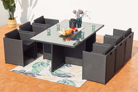 Conjunto de jardín encastrable para 6 plazas Negro y Negro