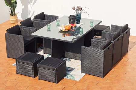 Conjunto de jardín encastrable 10 plazas de resina trenzada Negro y Negro