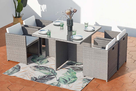 Conjunto de jardín encastrable para 4 personas Gris y Blanco