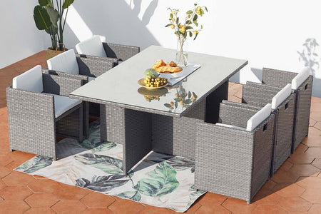 Conjunto de jardín para 6 personas de resina trenzada Gris y Blanco