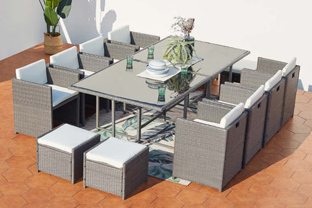 Conjunto de jardín encastrable para 12 personas Gris y Blanco
