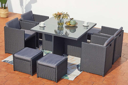 Conjunto de jardín encastrable 8 personas Negro y Gris