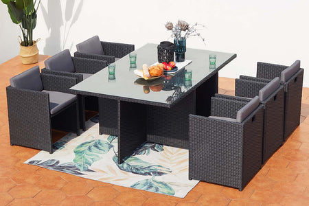 Conjunto de jardín encastrable de resina trenzada para 6 personas Negro y Gris