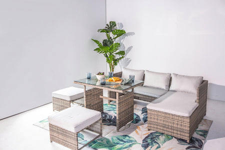 Muebles de jardín de 5 plazas de resina trenzada gris TENERIFE