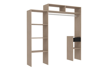 Vestidor extensible Elysée con 2 armarios + 4 estantes + 1 cajón madera