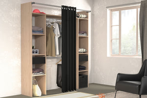 Vestidor madera con cortina + 2 armarios + 6 estantes y 2 cajones Elysée