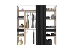 Vestidor con cortina Elysée + 2 armarios + 6 estantes + 2 cajones madera