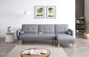 Sofá de estilo escandinavo convertible gris claro de 3 plazas