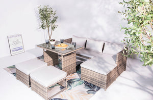 Muebles de jardín de 5 personas de resina trenzada gris