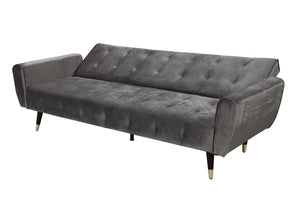 sofá cama en terciopelo gris oscuro ontario sobre fondo blanco