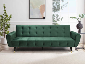 sofá cama en terciopelo verde ontario