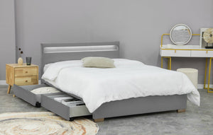 Estructura de cama de terciopelo con almacenamiento y LED gris