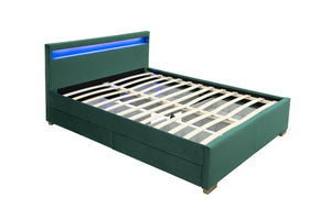 Estructura de cama de terciopelo verde con almacenamiento y LED 140