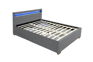 Estructura de cama gris de terciopelo con almacenamiento y LED