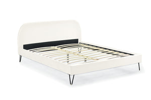 Estructura de cama de terciopelo beige y patas negras de 140x190 cm