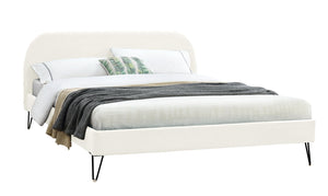 Estructura de cama de terciopelo beige y patas negras de 140x190 cm