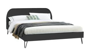 Estructura de cama de terciopelo negro y patas negras de 140 cm