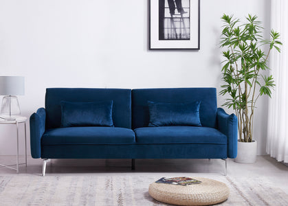 Sofá convertible de 3 plazas de diseño en terciopelo azul