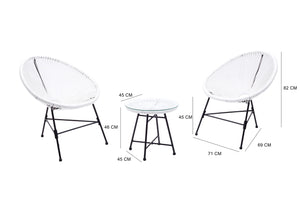 mesa de centro + 2 sillones huevo blanco dimensiones