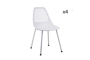 Silla de diseño blanca con asiento de plástico y patas de metal Alice x4