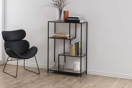 Librería industrial Factory negra y madera