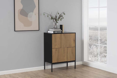 Aparador Factory industrial negro y madera 4 armarios