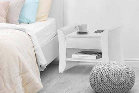 Mesita de noche de imitación de cuero blanca 1 cajón y 1 estante Linden