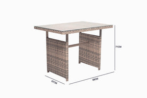 Muebles de jardín de 5 plazas de resina trenzada gris dimensions table